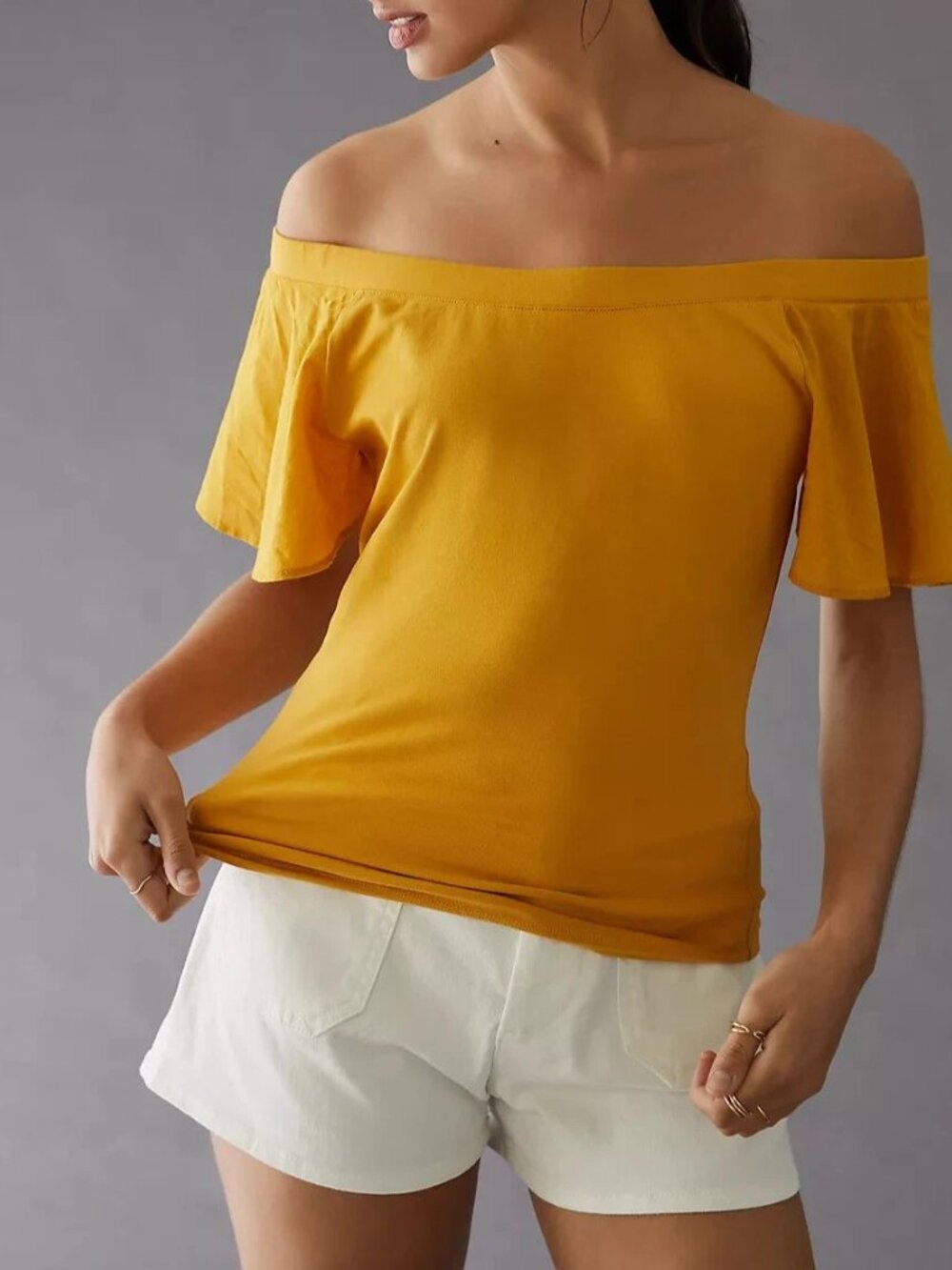 Maeve Anthropologie Off-The-Shoulder Flutter Blouse Top Cotton Casual S 287307